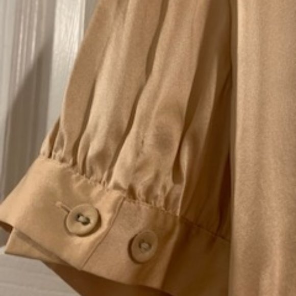 Ultra-Feminine Gold Silk Cap-Sleeve Blouse - Picture 9 of 9